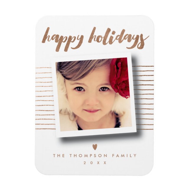 Bronze Happy Holidays Script Christmas Photo Card Magnet (Vertical)