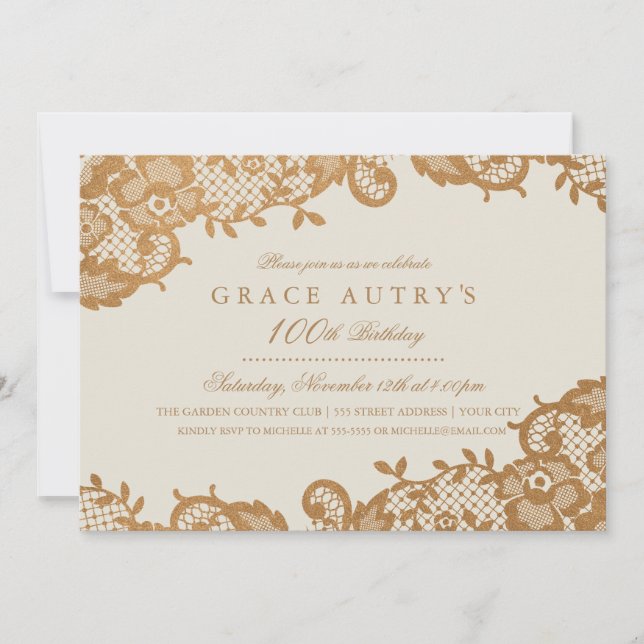Bronze Lace 100th Birthday Invitation (Front)