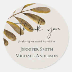Bronze leaf Wedding Thank you Favour Classic Round Sticker