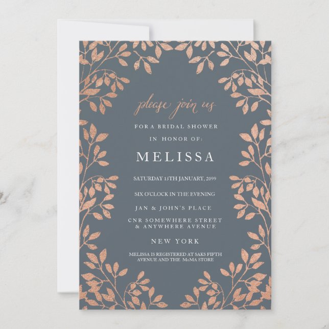 Bronze Leaves Border Bridal Shower Invite (Front)