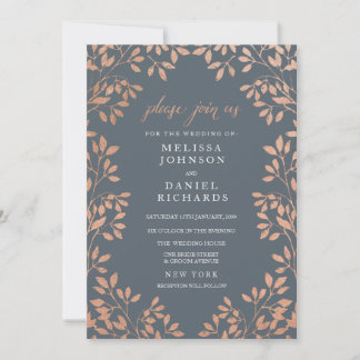 Bronze Leaves Border Wedding Invitation