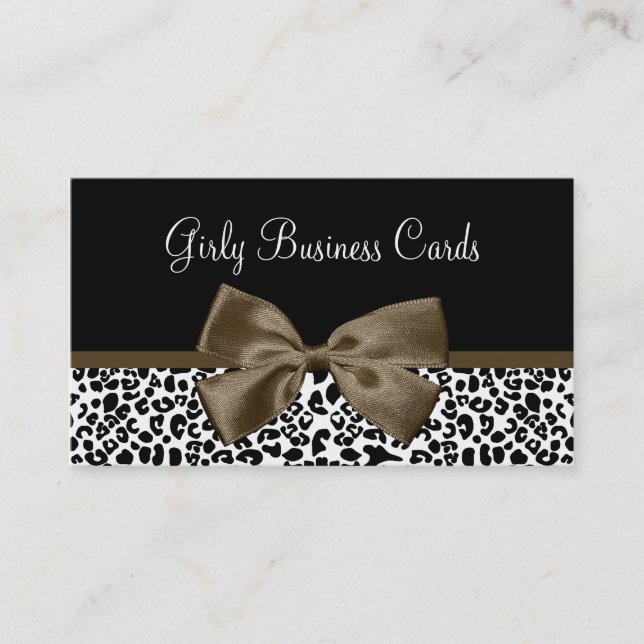 Bronze Leopard Bow Boutique Business Card (Front)