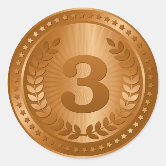 Bronze medal 3rd place winner classic round sticker (Front)