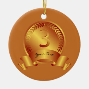Bronze Medal, Custom text, Three Award Winner Ceramic Ornament