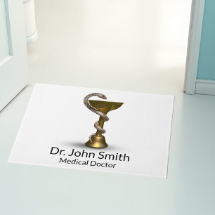 Bronze Medical Bowl Hygieia Snake White Caduceus Doormat