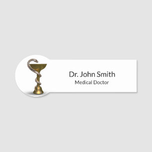 Bronze Medical Bowl Hygieia Snake White Caduceus Name Tag