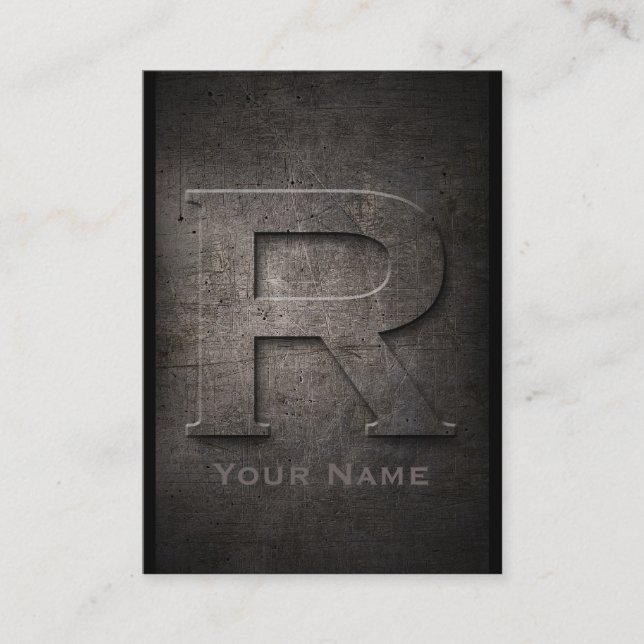 Bronze Metal Monogrammed R Business Card (Front)