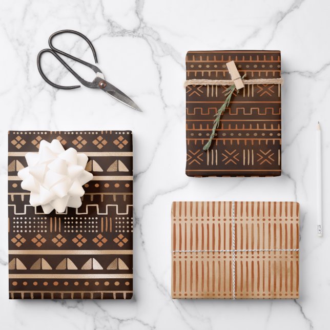 Bronze Metallic Geo Wrapping Paper Sheets (Front)