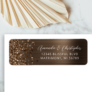 Bronze Metallic Glitter Wedding Return Address Label