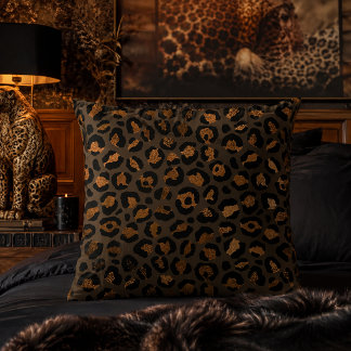 Bronze Metallic Leopard Print Animal Pattern Cushion