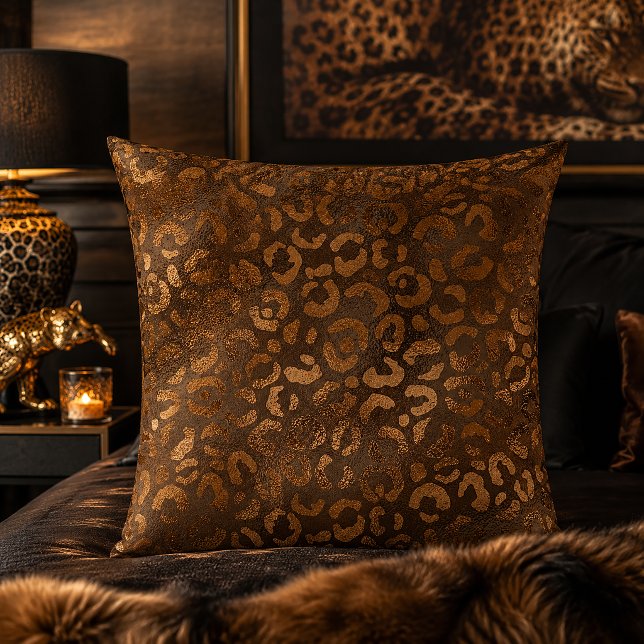 Bronze Metallic Leopard Print Animal Pattern Cushion (Creator Uploaded)