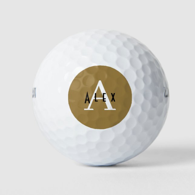 Bronze Mist Brown Modern Custom Monogram Golf Balls (Front)