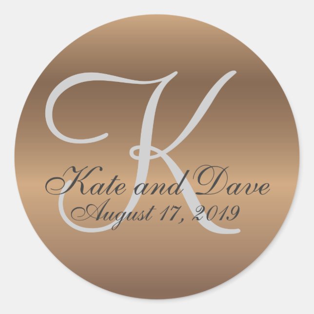 Bronze Monogram Amazing Fab Classic Round Sticker (Front)