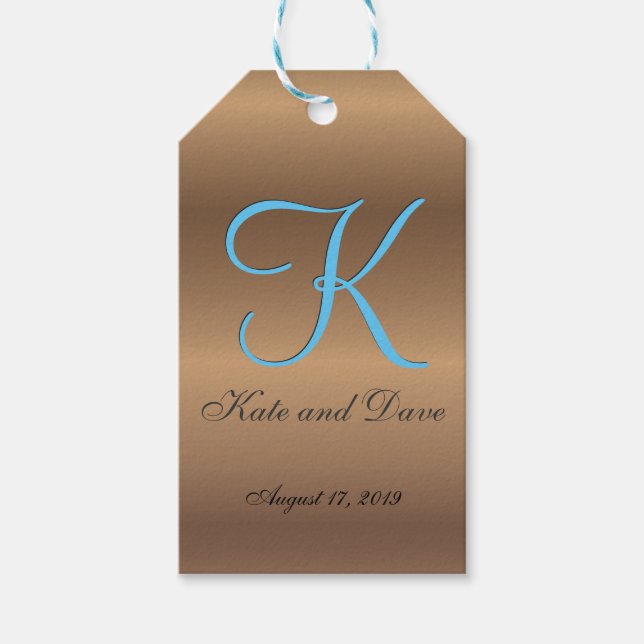 Bronze Monogram 🔑 Stylish Pecan  Gift Tags (Front)