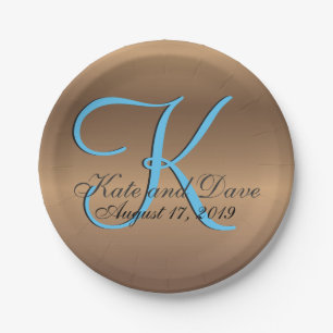 Bronze Monogram 🔑 Stylish Pecan Paper Plate