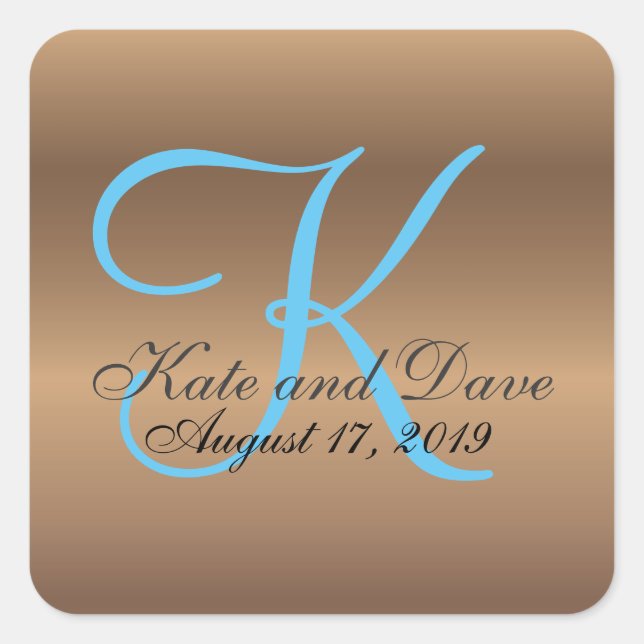 Bronze Monogram 🔑 Stylish Pecan  Square Sticker (Front)