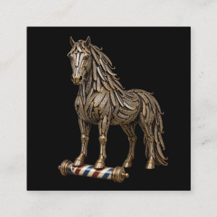Bronze Mustang Razor Barber Shop Logo Hair Stylist Square Business Card