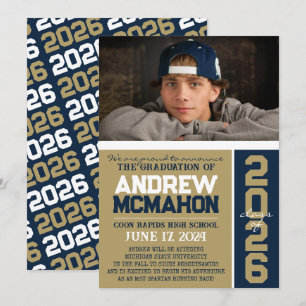 Bronze & Navy Modern Graduation Photo Announcement