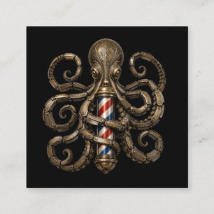Bronze Octopus Razor Barber Shop Logo Hair Stylist Square Business Card