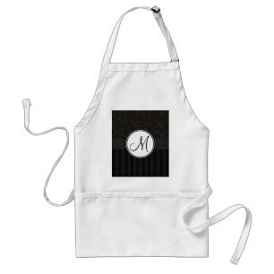 Bronze on Black Floral Wisps, Stripes & Monogram Standard Apron