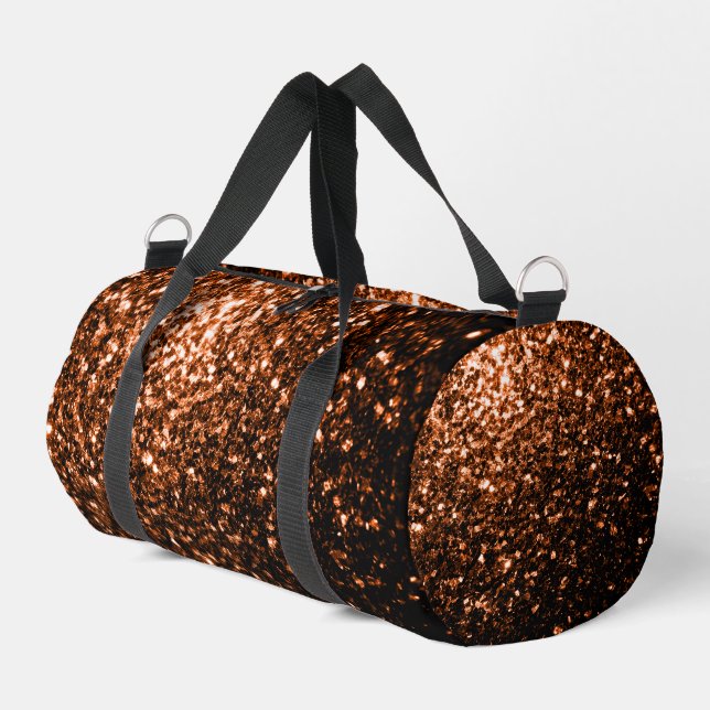 Bronze orange brown copper faux glitter sparkles duffle bag (Left Corner)