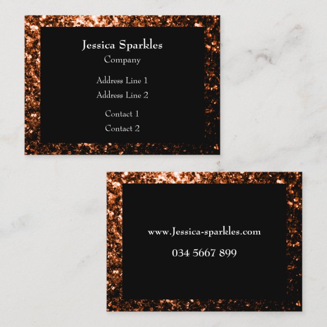 Bronze orange brown copper faux glitters sparkles business card (Front/Back)
