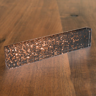 Bronze orange brown copper faux glitters sparkles nameplate