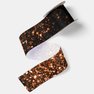 Bronze orange brown copper faux glitters sparkles satin ribbon