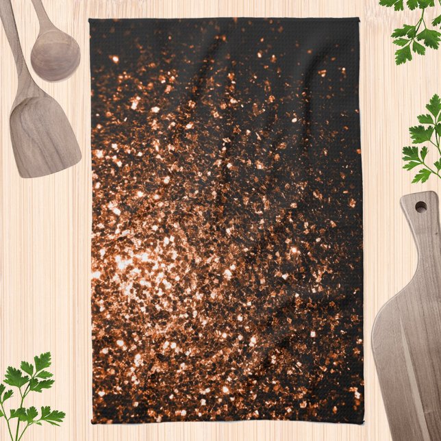 Bronze orange brown copper faux glitters sparkles tea towel (Creator Uploaded)