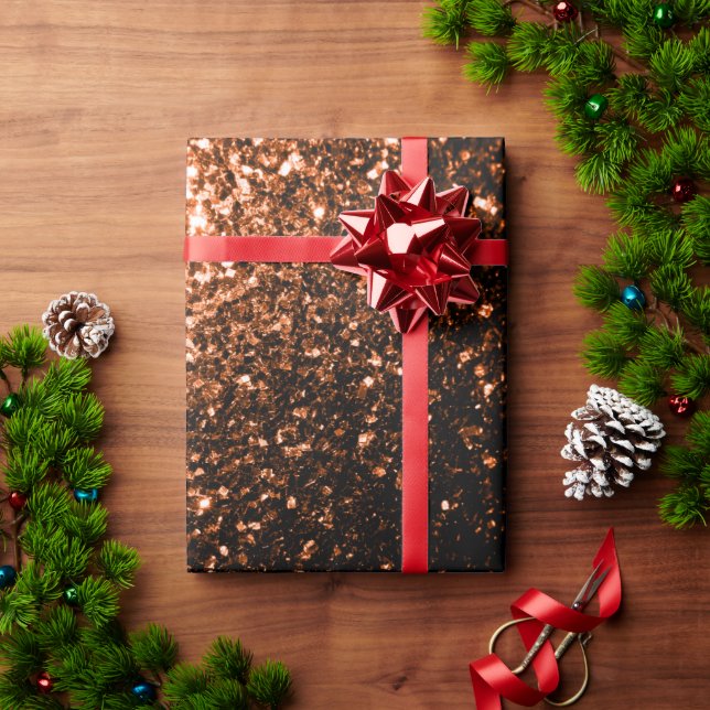 Bronze orange brown copper faux glitters sparkles wrapping paper (Holiday Gift)