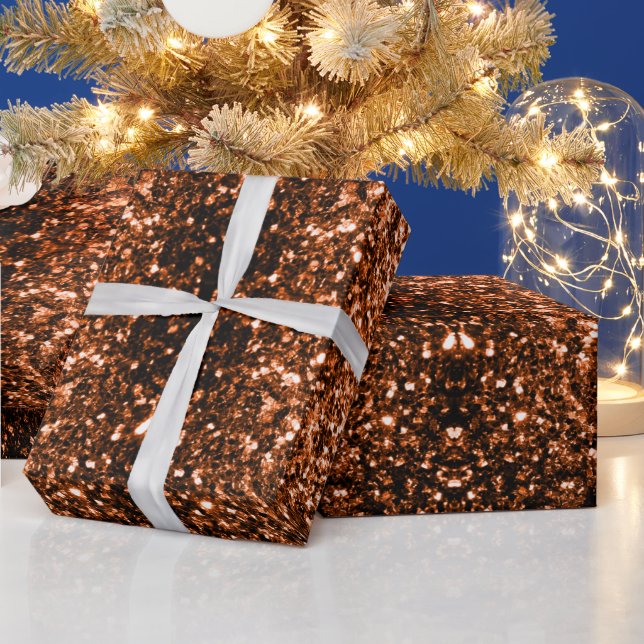 Bronze orange brown copper faux glitters sparkles wrapping paper (Holidays)