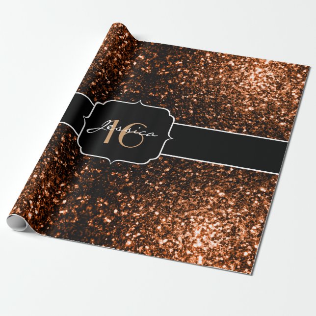 Bronze orange brown copper faux sparkles Sweet 16 Wrapping Paper (Unrolled)