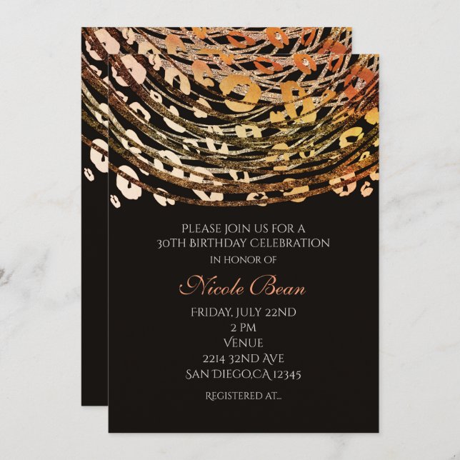Bronze Orange Cheetah Exotic Party Invitations (Front/Back)