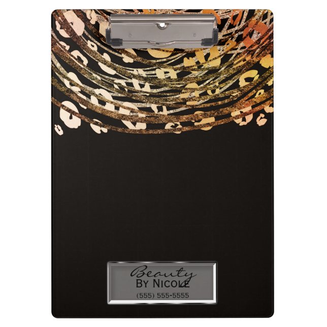 Bronze Orange Cheetah Leopard Glam Personalised Clipboard (Front)