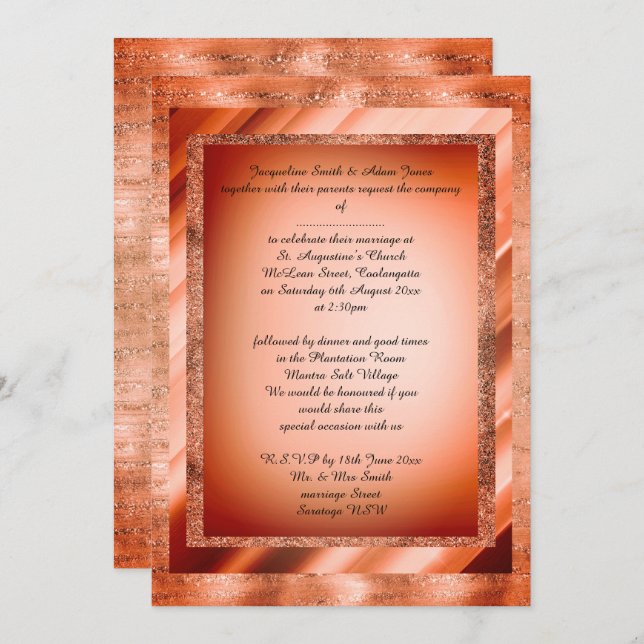 Bronze Orange Multi Patterned elegant wedding Invitation (Front/Back)