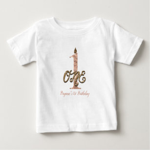 Bronze Polka Dots Rose Gold ONE 1 1st Birthday Baby T-Shirt