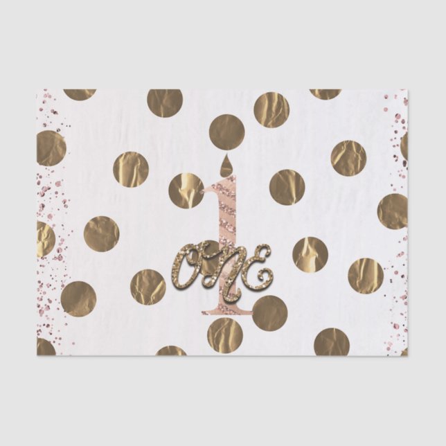 Bronze Polka Dots Rose Gold ONE 1 1st Birthday Tissue Paper (Front)