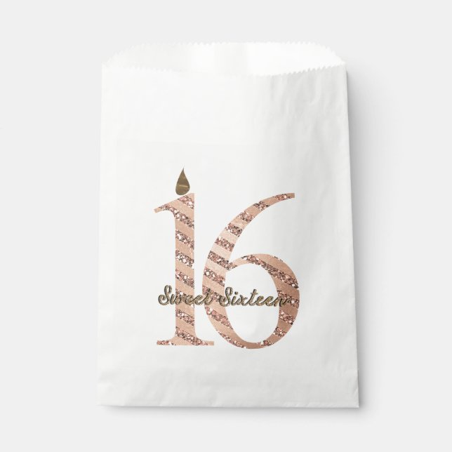 Bronze Polka Dots Rose Gold Sweet 16 Birthday Favour Bag (Front)