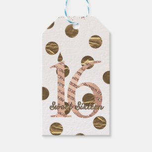 Bronze Polka Dots Rose Gold Sweet 16 Birthday Gift Tags