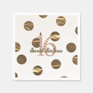 Bronze Polka Dots Rose Gold Sweet 16 Birthday Napkin