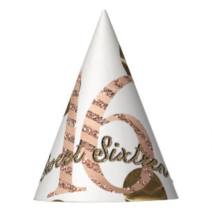 Bronze Polka Dots Rose Gold Sweet 16 Birthday Party Hat