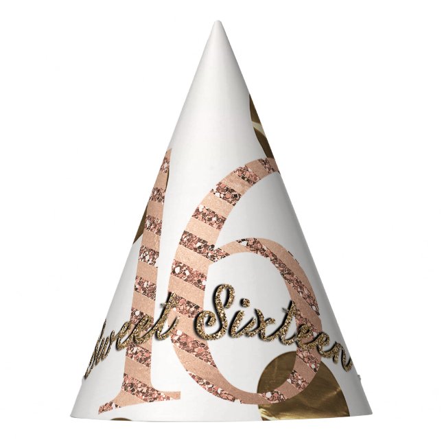 Bronze Polka Dots Rose Gold Sweet 16 Birthday Party Hat (Front)