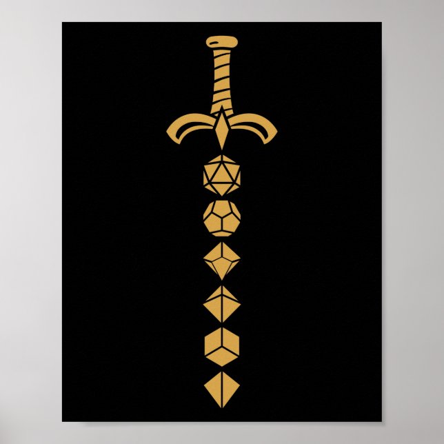 Bronze Polyhedral Dice Sword Tabletop RPG Poster (Front)