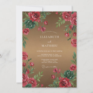Bronze Red Petal Wedding Invitation
