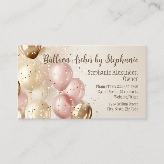 Bronze Rose Balloon Arch Artist Party Planner Business Card (Front)