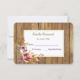 Bronze Rose Warm Wood Wedding RSVP Card