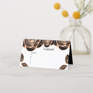 Bronze Rose with Leaves on Black Customisable  Place Card