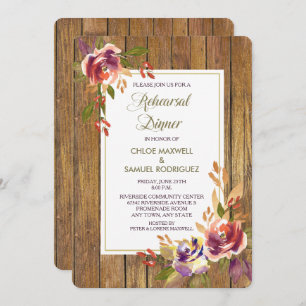 Bronze Rose Wood Floral Wedding Dinner Invitation