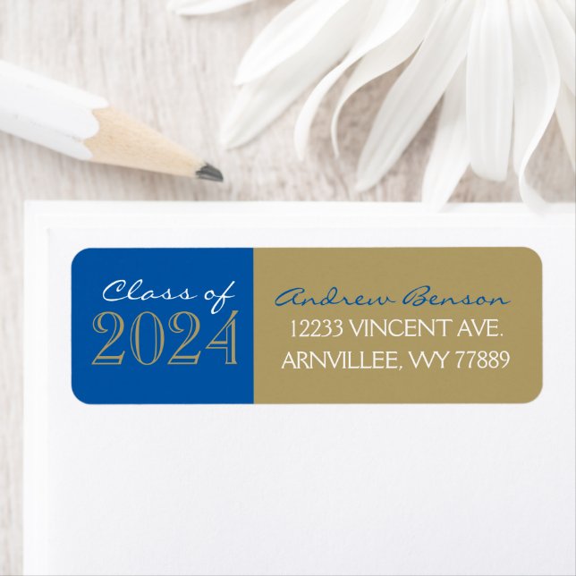 Bronze & Royal Blue Grad Return Address Labels (Insitu)