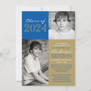 Bronze & Royal Blue Photo Graduation Announcement